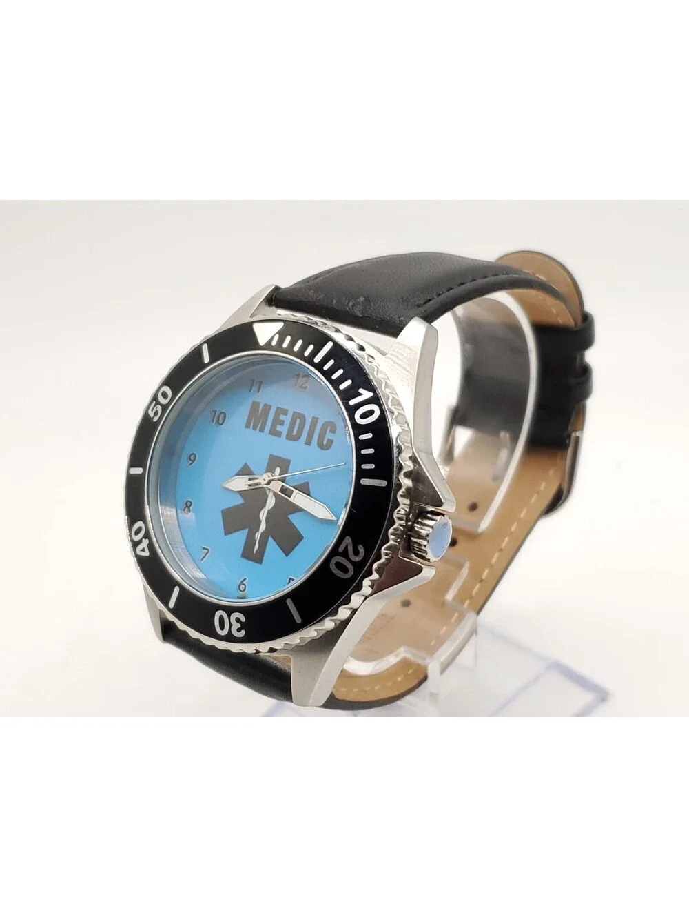 Zazzle Medic Watch Mens New Battery Blue Dial Rotating Bezel 45mm